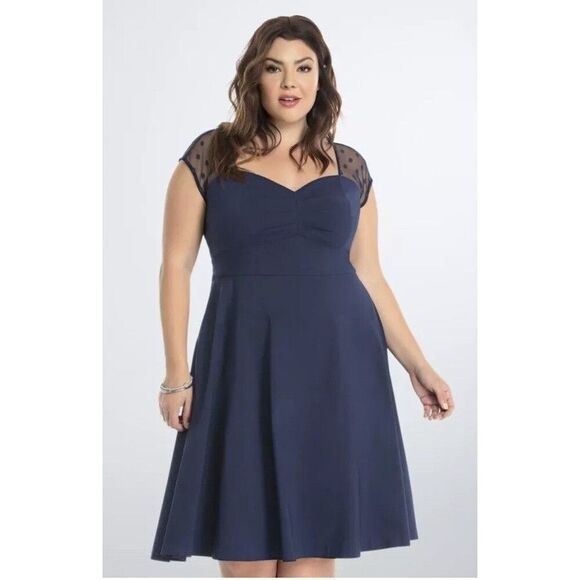 torrid Dresses & Skirts - Torrid Navy Blue Mesh Dot Inset Retro Swing Dress Sweetheart Neck Size 20 Retro